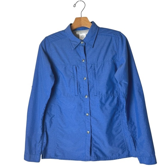 ExOfficio Shirt Women Small Blue Long Sleeve Button Down Performance Gorpcore - Picture 1 of 12